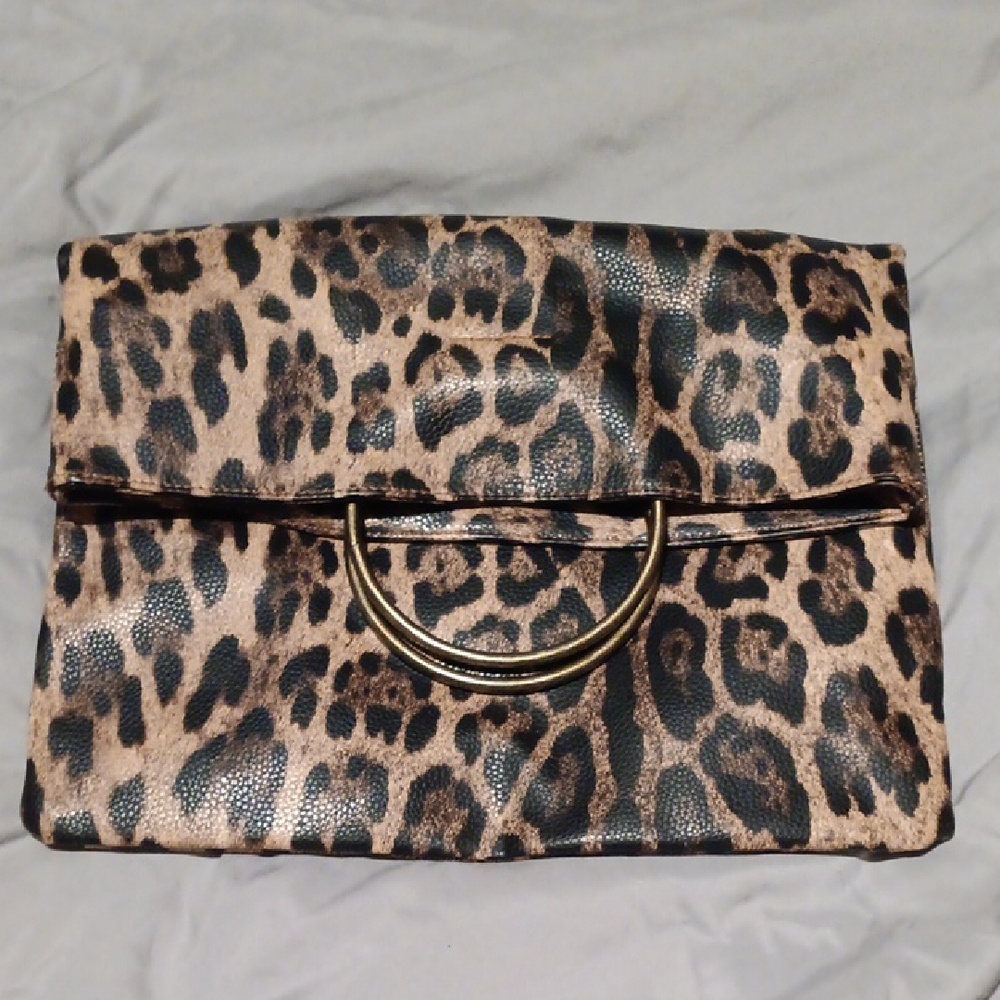 Leopard Print Fold-Over Wristlet Clutch - Brown Leopard